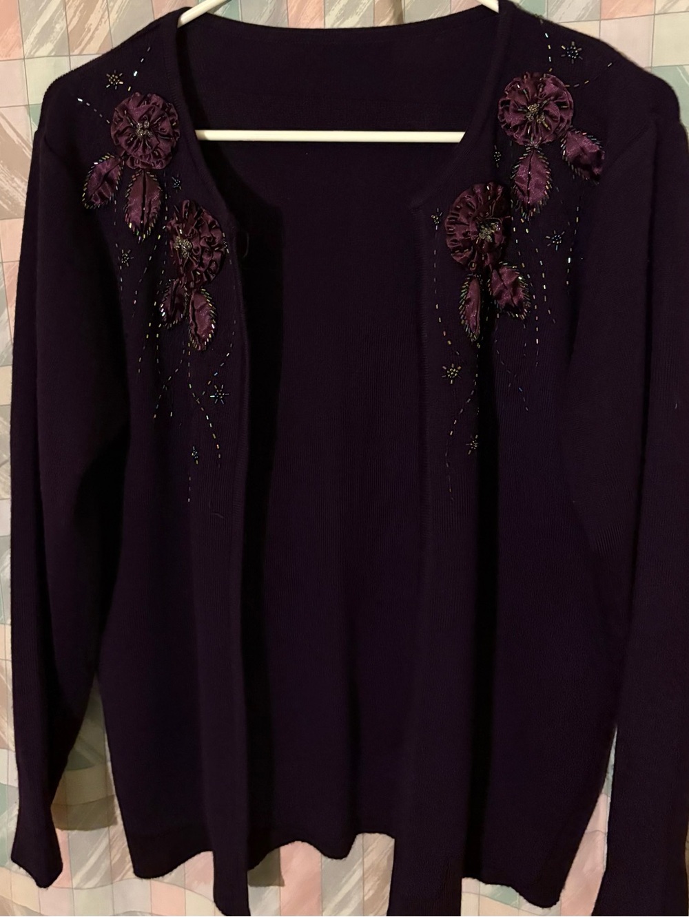 Women's Purple Embellished Cardigan Sweater